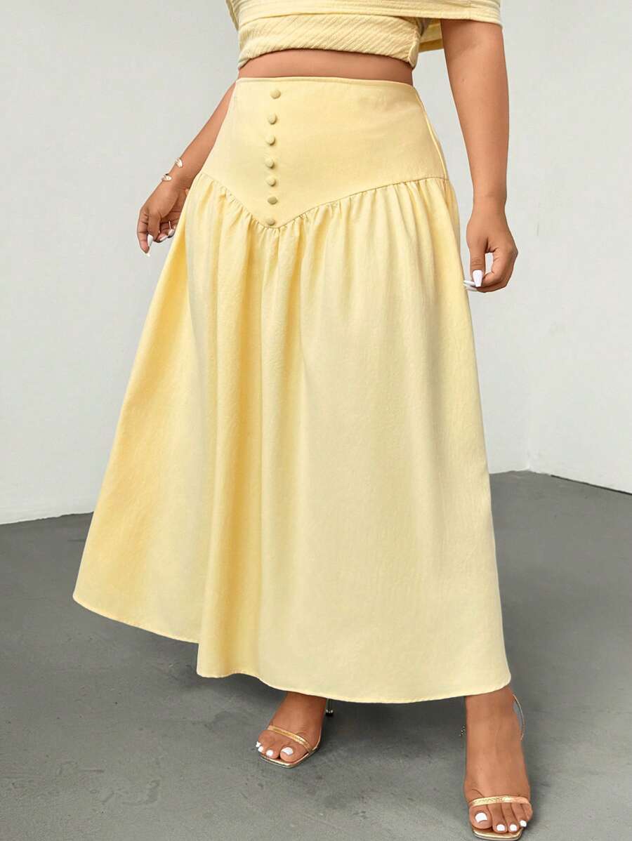 Firerie Neue Große Größen lässige & vielseitige hellgelbe Faux-Leinen ausgestellter Rock, elegant für Sommer, Urlaub, Boho, geeignet für Valentinstag, Konzerte, Aufführungen, Dates, formelle Bankette, Partys, Hochzeiten, sexy, schick, Pendeln, Schulanfang, Urlaub, Strand, romantisch, Büro-Lady, Meerjungfrau-Stil, Geburtstagsparty