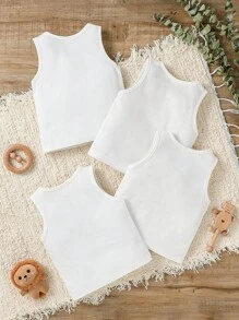 SHEIN Vintaside Kids 男婴四件套经典休闲日常运动舒适白色背心，适合日常生活、度假、上学、春夏、返校、秋季穿着。 - 白色 - 查看 2