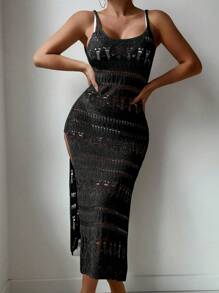 Swim Basics Women's Vacation Solid Color Hollow Out Slip Dress For Summer