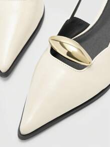 CUCCOO BIZCHIC 女士极简尖头平底鞋，简单纯色基本款通勤一脚蹬芭蕾平底鞋，米色 - 米色 - 查看 10