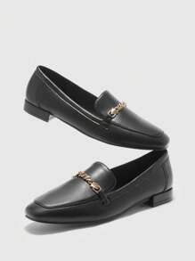 CUCCOO BIZCHIC 女式黑色方头舒适休闲日常百搭平底一脚蹬乐福鞋 - 黑色 - 查看 8