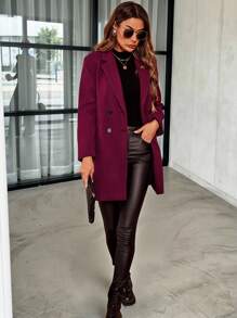 SHEIN 秋冬翻领双排扣大衣