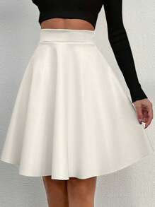 EURMUSE High Waist Solid Color Umbrella Skirt - White - View 3