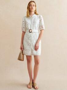 Écloséra Đầm dài vừa vặn thêu ren hở eo cho kỳ nghỉ lãng mạn mùa hè dành cho nữ - trắng - Xem 4