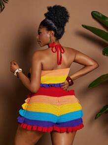 Bộ đồ bơi 2 mảnh gợi cảm họa tiết ruy băng trơn màu cỡ lớn dành cho nữ phong cách bãi biển mùa hè Boho - Nhiều màu - Xem 8