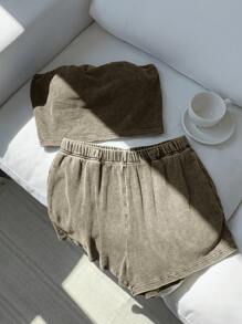 Comfortcana Conjunto deportivo casual de verano para mujer en color verde militar vintage - Verde militar - Ver 4