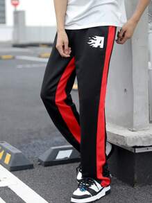 SHEIN Pantalón deportivo informal para adolescentes con bloques de color y estampado de letras - Multicolor - Ver 1