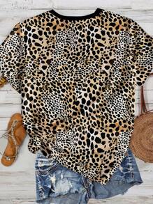 SHEIN LUNE Damen Große Größen Leoparden Muster Grafik T-Shirts, lässige Sommer Tops