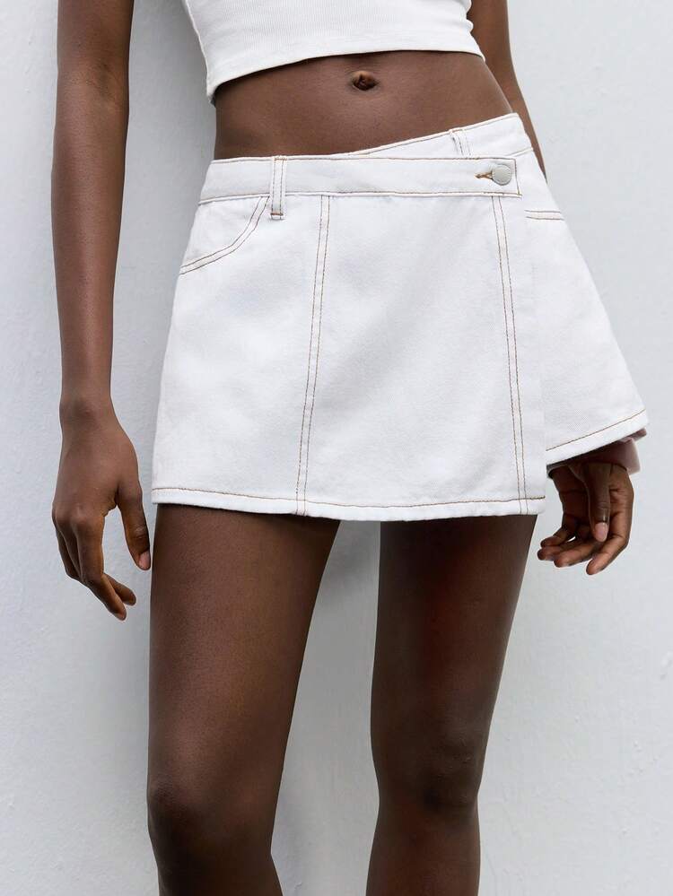 SHEIN Maija Women's White Denim Culottes Casual Low-Rise Mini Skirt Back To School Office Wear