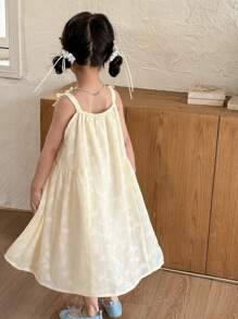 SHEIN 女童韩版/日系公主风黄色提花无袖连衣裙 - 彩色 - 查看 6