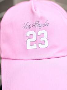 ROMWE Kawaii 1pc Fashionable Minimalist Pink Number & English Letter Pattern Comfortable Sun Protective Versatile Women Baseball Cap - Multicolor - View 3