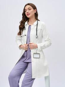 Scrubzie Anti-Wrinkle Long Sleeve Collared Multi-Pocket Women Health Care Worker Scrub Uniform Jacket