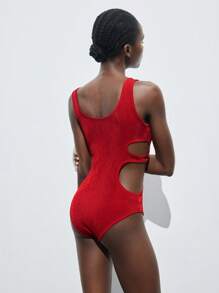 Maija 2025 夏季新款红色不对称镂空连体泳衣，适合女士，优雅休闲度假海滩日常百搭时尚派对婚礼宾客早午餐独立日母亲节音乐节毕业典礼 - 紅色 - 查看 2