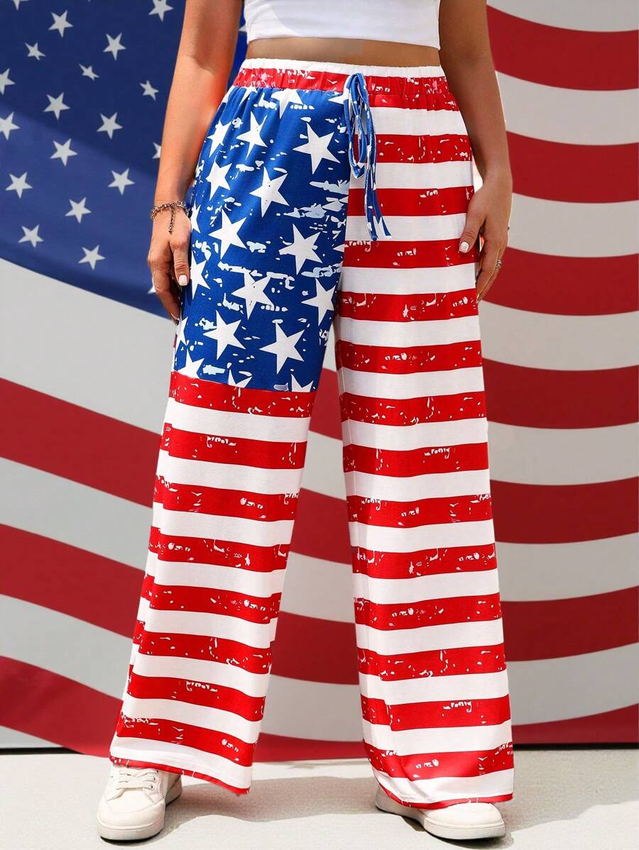 Flirla Plus Size Women Independence Day USA Flag Casual Pants For Fourth Of July/4th Of July Fall Cloth For Women - Multicolor - View 1