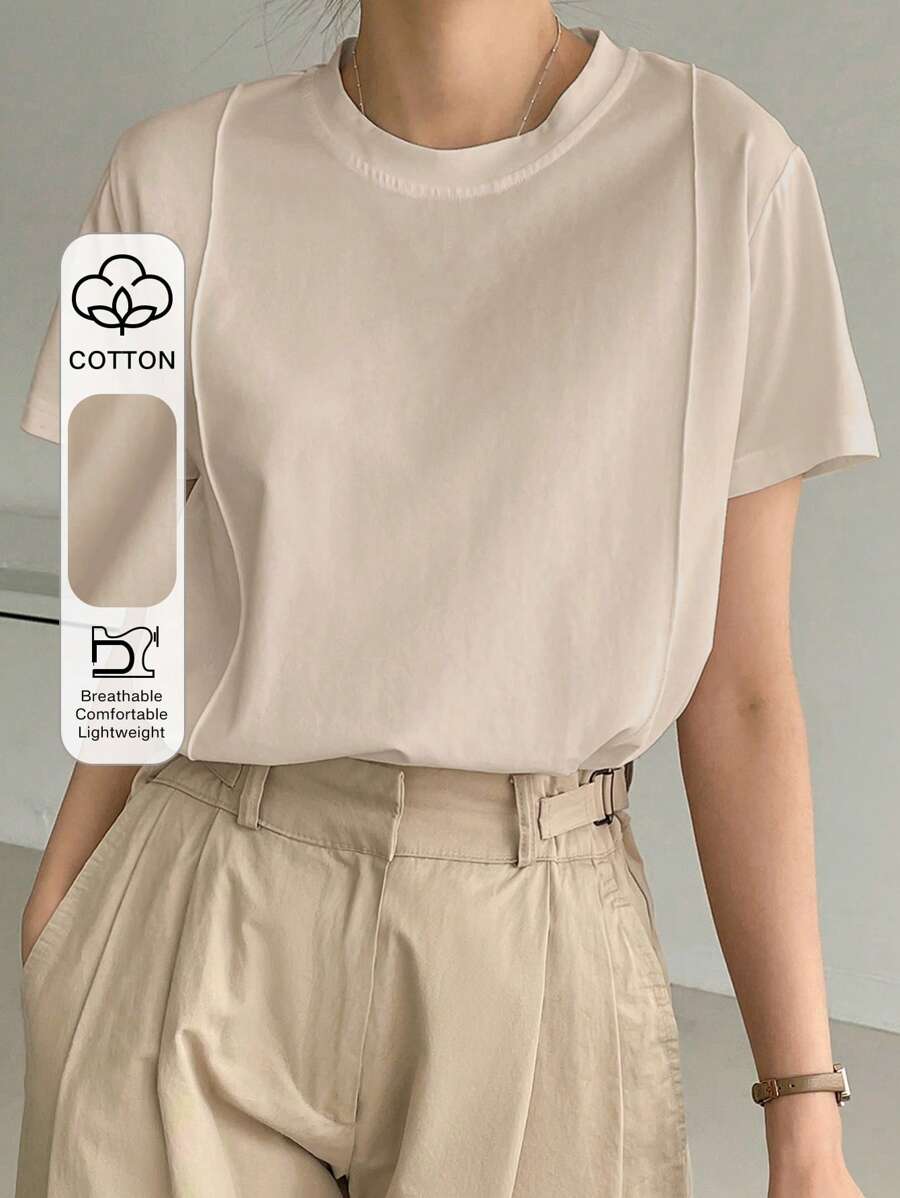 Dazy-Less Solid Seam Detail Tee Business Casual Woman Work Clothes