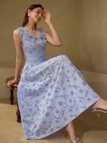 MOTF PREMIUM EMBROIDERY APPLIQUES DETAIL BELTED DRESS - Blue - View 7