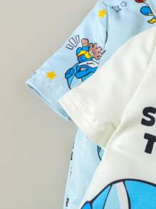 Set da 4 pezzi di pigiama per bambini piccoli, composto da maglietta a maniche corte e pantaloncini con stampa di supereroi e cartoni animati, morbido e confortevole