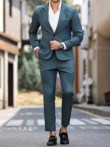 Manfinity Mode Men's Blue & Green Color Changing Fabric Casual Suit Set, Spring/Summer