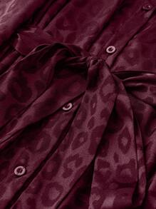 DreamSkyne 大码女式豹纹长袖单排扣宽松时尚衬衫 - 酒紅色 - 查看 3