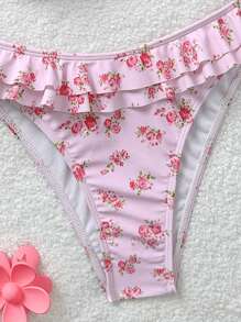 Soleia Pink Bathing Suit Vacation Outfits Women Beach Outfits For Woman Women's Floral Print Pink Bikini Set, Cute, Kawaii