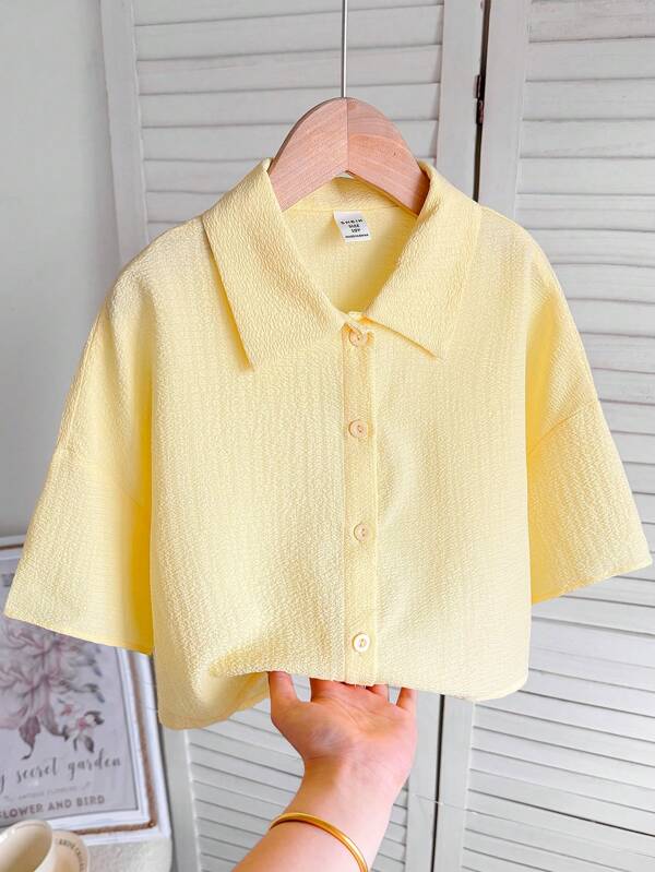 SHEIN Comfortabele, effen geweven casual cropped blouse voor tienermeisjes