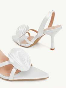 CUCCOO CHICEST Women's Rose Flower Strappy Pointed Toe High Heel Sandals - Elegant, Romantic, Sexy, White Satin, Formal Dress, Wedding, Bridesmaid, Afternoon Tea, Date, Fashion Party, Wedding Season, Resort Style