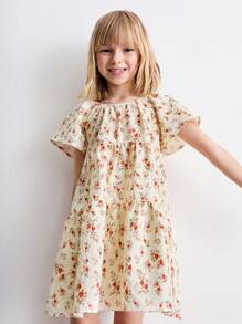 SHEIN Young Girl Summer Ditsy Floral Bowknot Dress - Multicolor - View 1
