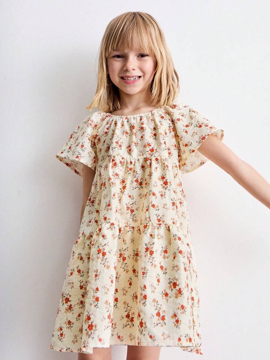 SHEIN Young Girl Summer Ditsy Floral Bowknot Dress - Multicolor - View 1