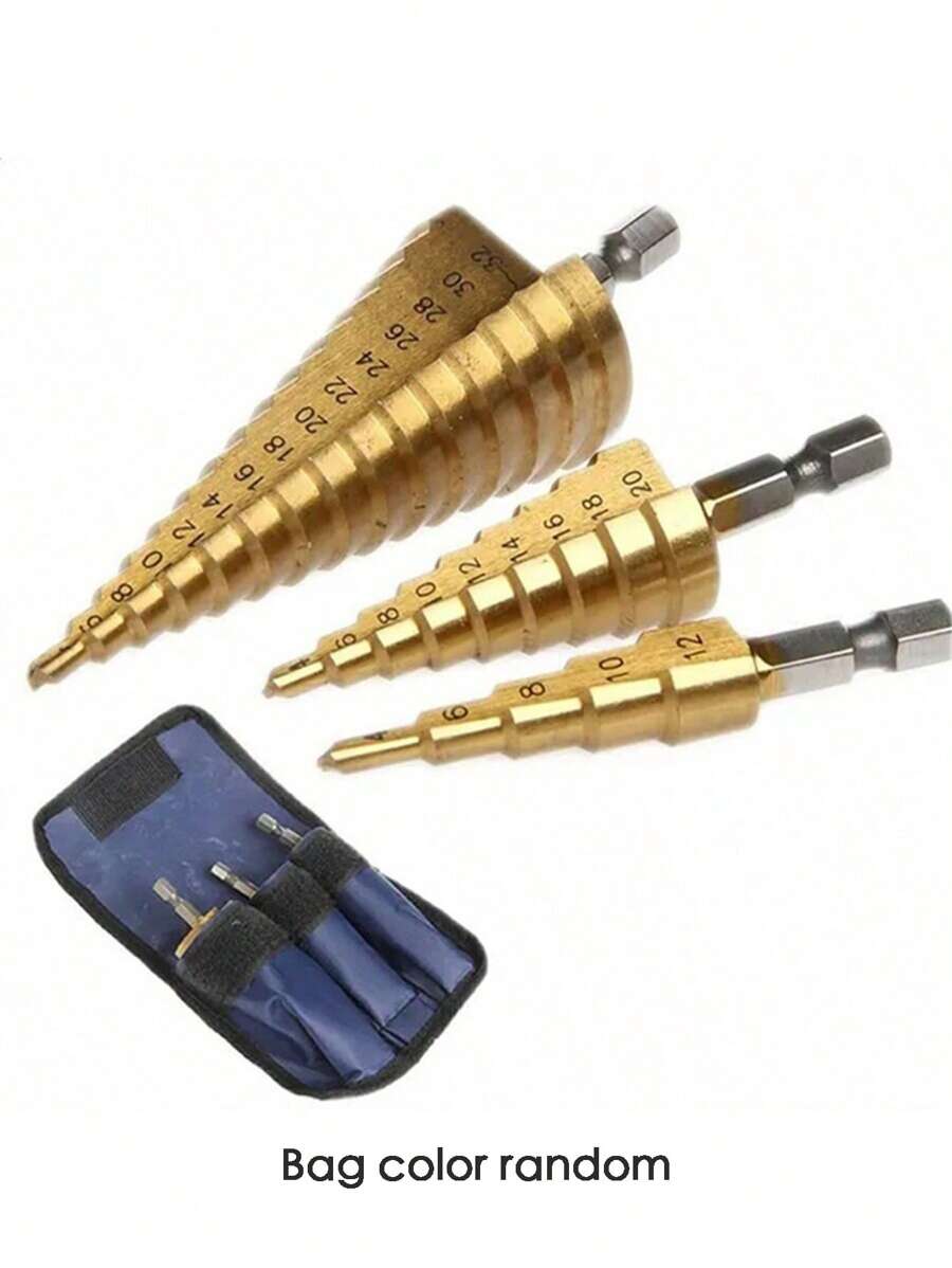 3/5 件高速钢钴多孔 50 种尺寸阶梯钻头套装,带铝制盒/袋,工具配件 - 金色 - 查看 1