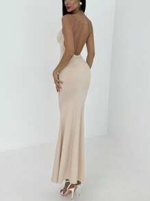 Aloruh Black Sexy Backless V-Neck Sleeveless Tight Bodycon Maxi Dress For Women Party Dresses For Women