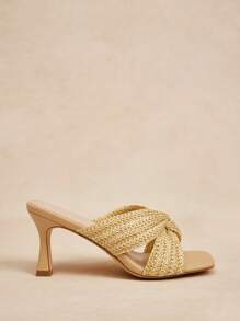 Rosivie Sandale cu toc înalt galben țesute, culoare bej, pentru femei, la modă
