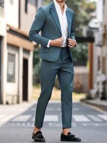 Manfinity Mode Men's Blue & Green Color Changing Fabric Casual Suit Set, Spring/Summer