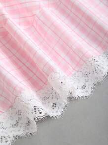 Sweetra Váy ngắn tay trẻ hóa eo thắt nơ mùa hè, váy ngắn kẻ caro viền ren chữ V sâu kiểu Pháp ngọt ngào cho quý cô - Nhiều màu - Xem 6