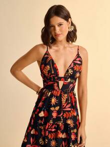 CAJUNI Holiday Leisure Pattern Print Color 's Short Dress - (The Pattern Is Randomly Cut, Each Piece Is Different) Casual Dresses For Women   Black Dress