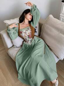 Modelyn Váy Jacquard màu tương phản thanh lịch dành cho nữ - màu xanh lá - Xem 3
