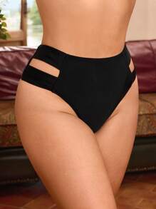 Swim Basics 加大码纯色时尚黑色比基尼泳裤，适合夏季