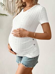 SHEIN T-shirt de maternité simple à manches courtes de couleur unie, tenue décontractée pour tous les jours