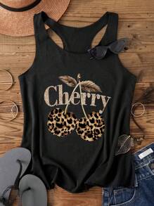 Attitoon 女士休闲复古豹纹樱桃背心，适合夏季、音乐节、摇滚风格、复古、休闲度假、性感、可爱、Y2K、椰子女孩、波西米亚风、海滩、春假、早午餐、波西米亚风、嬉皮风格豹纹樱桃背心，返校 - 黑色 - 查看 1