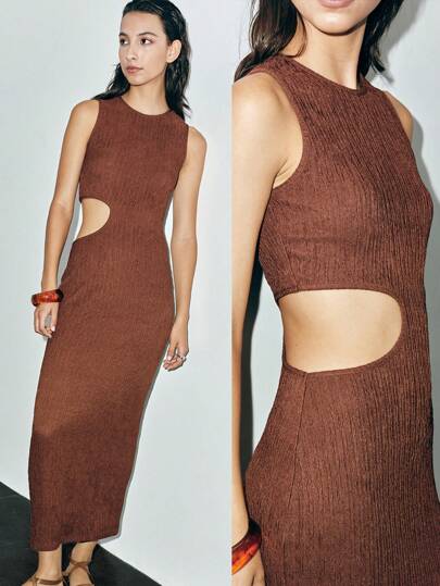 Lumivelle Summer Waist Opening Fitted Round Neck Dress