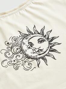 ROMWE Hippie 1pc Women's Short Sleeve Asymmetrical Neck Fashion T-Shirt, Suitable For Summer