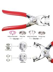 Set de 100 piezas de remaches a presión 9.5mm de 10 colores semi-coloreados con anillo de metal, botones pequeños con caja metálica hueca y herramienta de presión de alicates para costura