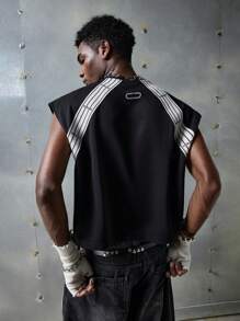 NEON BLANC Áo len không tay thêu họa tiết chữ phong cách đường phố dành cho nam, phù hợp cho mùa hè - màu đen - Xem 3