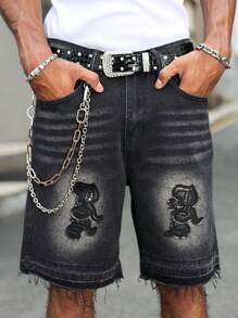 Manfinity EMRG 男士牛仔短裤，适合夏季的时尚 - 深灰色 - 查看 6