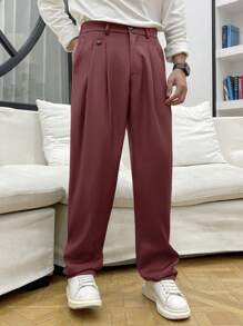 Manfinity Hypemode Men's Casual Solid Color Pants, Suitable For Summer - Burgundy - View 5