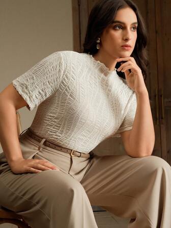 Anewsta Bayan İlkbahar/Yaz Büyük Şık ve Şık Kayısı Kısa Kollu Tişört