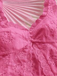 Soleia 女式刺绣前开衩下摆拼布蕾丝边休闲度假背心，适合派对、下午茶、海滩、约会、夏季穿着 - 玫紅色 - 查看 4