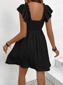 SHEIN Frenchy Váy chữ A cổ vuông màu trơn, phong cách mùa hè giản dị có phần eo - màu đen - Xem 2