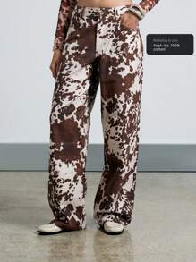 AiiRZ Cow Print Baggy Jeans - Brown - View 5