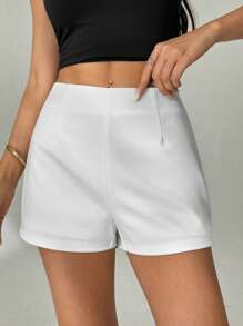 SHEIN PETITE White Casual Basic Mini Shorts Summer Shorts Small Shorts - White - View 3