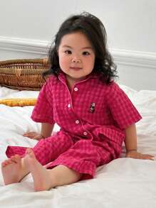 Dazy Kids Baby Girl Plaid Pattern Long Sleeve Top And Pants Homewear Pajamas Set - Hot Pink - View 5